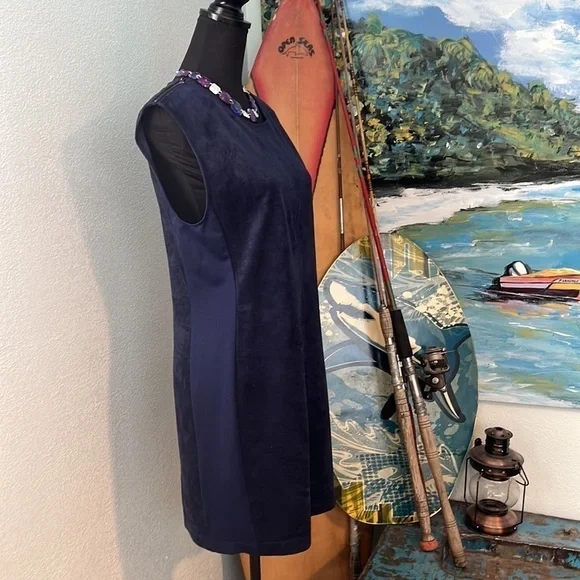 SUEDE,BCBGMAXAZRIA, Gorgeous Blue Suede, Stretch Side Panels, Zipper Shoulders,M - Picture 11 of 13